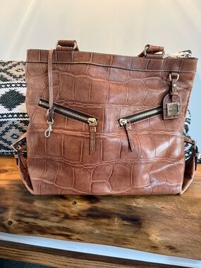 Dooney & Bourke Croc-Embossed Leather Tote in Cognac Brown